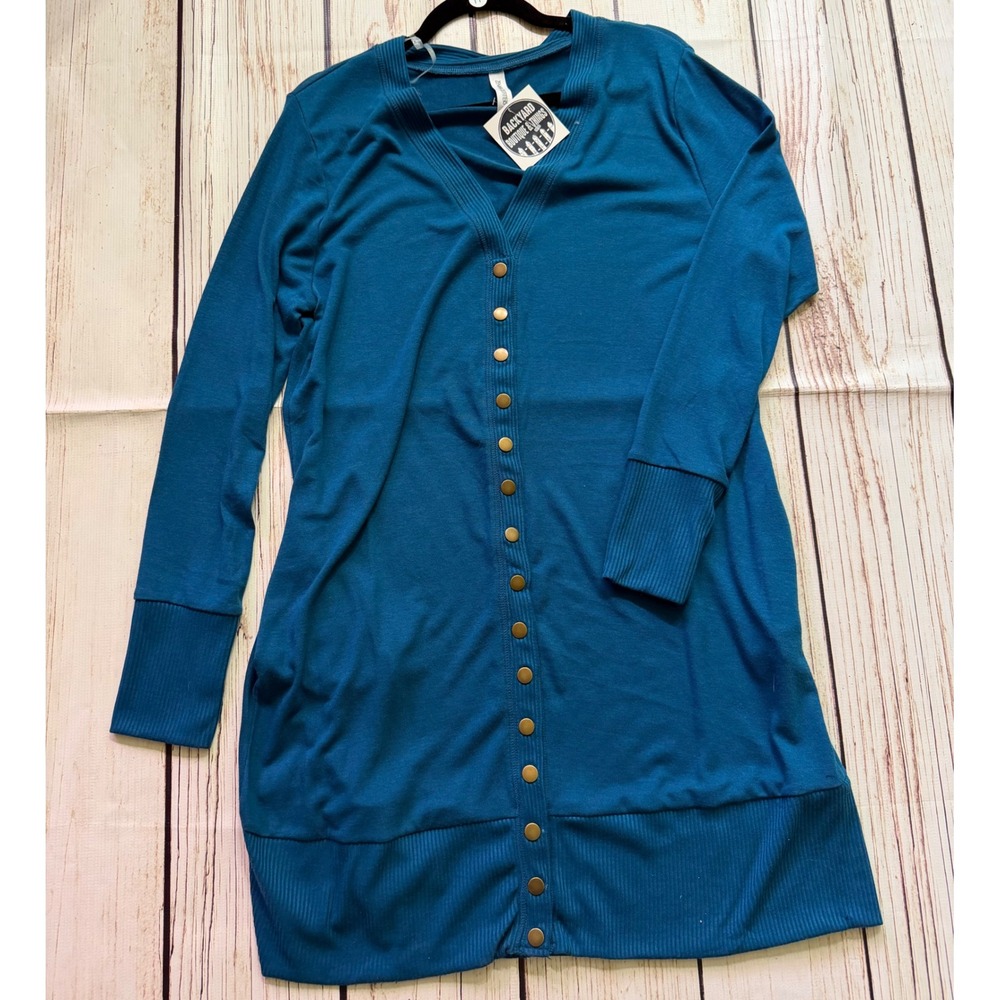 Zenana Outfitters Teal Blue Longline Snap Cardigan Sweater Plus Size 1X NWT